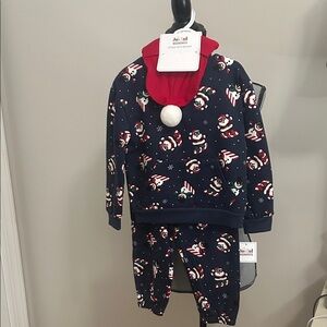 💕5/$15 Kids Navy and Red Santa Jogger Set with Hood Pom 3pc set, NEW